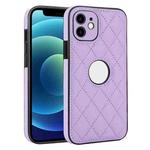 For iPhone 12 Rhombic Leather Back Cover Phone Case(Purple)