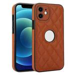 For iPhone 12 Rhombic Leather Back Cover Phone Case(Brown)
