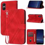 For Sony Xperia 10 VI Embossed Line Leather Phone Case with Lanyard(Red)