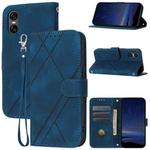 For Sony Xperia 10 VI Embossed Line Leather Phone Case with Lanyard(Blue)