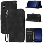 For Sony Xperia 10 VI Embossed Line Leather Phone Case with Lanyard(Black)