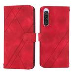 For Sony Xperia 1 VI Embossed Line Leather Phone Case with Lanyard(Red)
