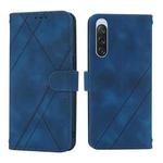 For Sony Xperia 1 VI Embossed Line Leather Phone Case with Lanyard(Blue)