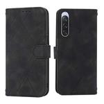 For Sony Xperia 1 VI Embossed Line Leather Phone Case with Lanyard(Black)