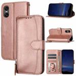 For Sony Xperia 10 VI Oil Skin Zipper Wallet Leather Phone Case(Rose Gold)