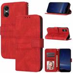 For Sony Xperia 10 VI Embossed Stripes Skin Feel Leather Phone Case(Red)