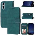 For Fujitsu Arrows F-51E We2 Embossed Stripes Skin Feel Leather Phone Case(Dark Green)