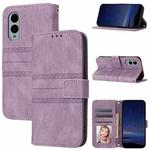 For Fujitsu Arrows F-51E We2 Embossed Stripes Skin Feel Leather Phone Case(Light Purple)