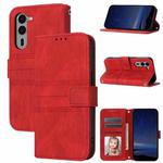 For Fujitsu Arrows Alpha F-51F Embossed Stripes Skin Feel Leather Phone Case(Red)