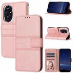 For Honor 200 Embossed Stripes Skin Feel Leather Phone Case(Pink)