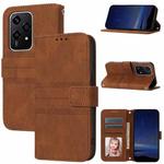 For Honor 200 Lite Global Embossed Stripes Skin Feel Leather Phone Case(Brown)