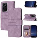 For Honor 200 Lite Global Embossed Stripes Skin Feel Leather Phone Case(Light Purple)