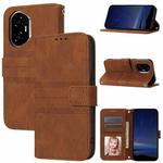 For Honor 300 Embossed Stripes Skin Feel Leather Phone Case(Brown)