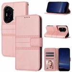 For Honor 300 Pro 5G / 300 Ultra 5G Embossed Stripes Skin Feel Leather Phone Case(Pink)