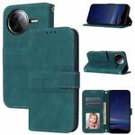 For Redmi K80 5G / K80 Pro 5G Embossed Stripes Skin Feel Leather Phone Case(Dark Green)