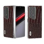 For Honor Magic V2 RSR Porsche Design ABEEL Transparent Frame Genuine Leather Crocodile Pattern Phone Case(Coffee)