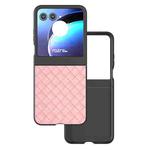 For Motorola Razr 50 Black Frame Woven Texture PU Phone Case(Pink)