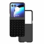 For Motorola Razr 50 Black Frame Woven Texture PU Phone Case(Black)