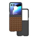 For Motorola Razr 50 Black Frame Woven Texture PU Phone Case(Brown)