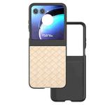 For Motorola Razr 50 Black Frame Woven Texture PU Phone Case(Beige)