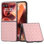 For Motorola Razr 60 Ultra Black Frame Woven Texture PU Phone Case(Pink)