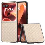 For Motorola Razr 60 Ultra Black Frame Woven Texture PU Phone Case(Beige)