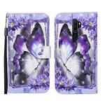 For OPPO A9 (2020) 3D Painted Pattern Horizontal Flip Leather Case with Holder & Wallet & Card slot & Lanyard(Purple Butterfly)