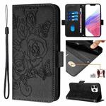 For iPhone 11 Pro Embossed Rose RFID Anti-theft Leather Phone Case(Black)