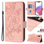 For iPhone XS / X Embossed Rose RFID Anti-theft Leather Phone Case(Pink)