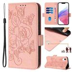 For iPhone XR Embossed Rose RFID Anti-theft Leather Phone Case(Pink)