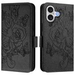 For iPhone 17 Embossed Rose RFID Anti-theft Leather Phone Case(Black)