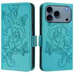 For iPhone 17 Pro Max Embossed Rose RFID Anti-theft Leather Phone Case(Light Blue)