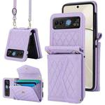 For Motorola Razr 40 Splicing Rhombic Texture Phone Case with Long & Short Lanyard(Purple)