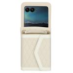 For Motorola Razr 60 Ultra Splicing Rhombic Texture Phone Case with Long & Short Lanyard(Beige)