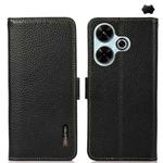 For Redmi 13 4G KHAZNEH Side-Magnetic Litchi Genuine Leather RFID Phone Case(Black)