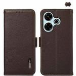 For Redmi 13 4G KHAZNEH Side-Magnetic Litchi Genuine Leather RFID Phone Case(Brown)