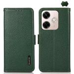 For Redmi 13x KHAZNEH Side-Magnetic Litchi Genuine Leather RFID Phone Case(Green)