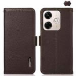 For Redmi 13x KHAZNEH Side-Magnetic Litchi Genuine Leather RFID Phone Case(Brown)