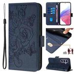 For Samsung Galaxy S24 5G Embossed Rose RFID Anti-theft Leather Phone Case(Dark Blue)