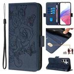 For Samsung Galaxy S25 Ultra 5G Embossed Rose RFID Anti-theft Leather Phone Case(Dark Blue)