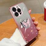 For iPhone 15 Pro Max Plated Gradient Glitter Butterfly Holder TPU Phone Case(Pink)