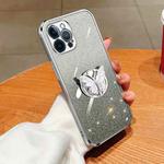 For iPhone 12 Pro Plated Gradient Glitter Butterfly Holder TPU Phone Case(Silver)