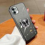 For iPhone 11 Plated Gradient Glitter Butterfly Holder TPU Phone Case(Black)