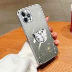 For iPhone 11 Pro Plated Gradient Glitter Butterfly Holder TPU Phone Case(Silver)