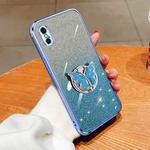 For iPhone X / XS Plated Gradient Glitter Butterfly Holder TPU Phone Case(Sierra Blue)