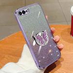 For iPhone 7 Plus / 8 Plus Plated Gradient Glitter Butterfly Holder TPU Phone Case(Purple)