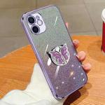 For iPhone 12 Plated Gradient Glitter Butterfly Holder TPU Phone Case(Purple)