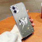 For iPhone 12 Plated Gradient Glitter Butterfly Holder TPU Phone Case(Silver)