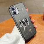 For iPhone 12 Plated Gradient Glitter Butterfly Holder TPU Phone Case(Black)