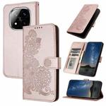For Redmi Note 14 Pro+ 5G Datura Flower Embossed Flip Leather Phone Case(Rose Gold)
